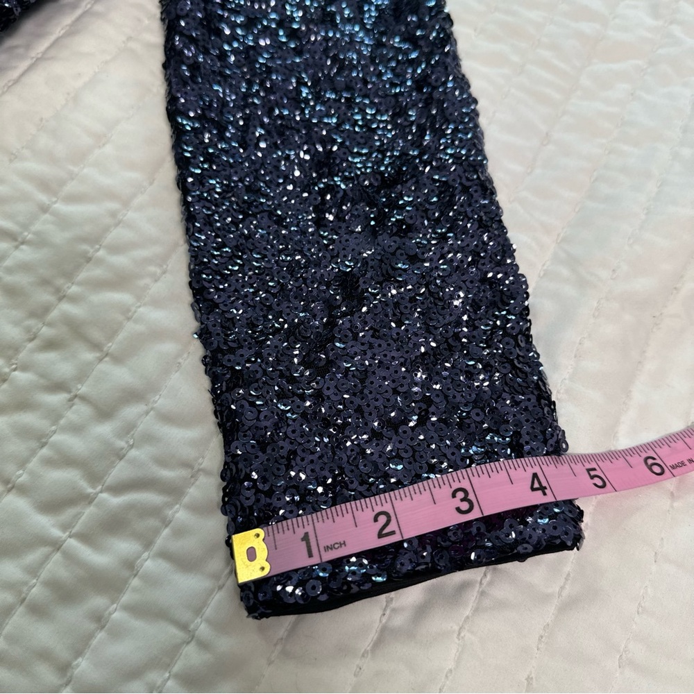 Express Blue Deep V-Neck Surplice Sequin Party Mini Dress - Picture 14 of 16